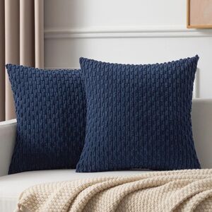 Navy Textured Chenille Throw Pillow Covers-Pack of 2
